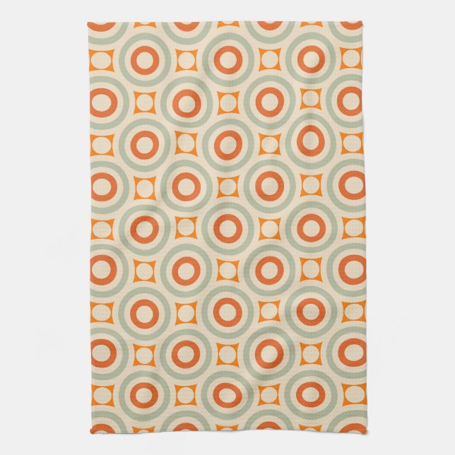Vintage Geometric Circle Pattern Tea Towel (Vertical)