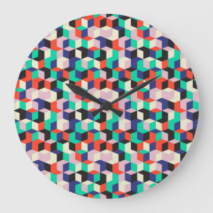 Vintage geometric, diamond shape pattern. large clock