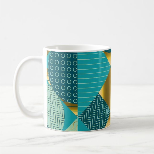 Vintage geometric fabric, seamless patchwork. coffee mug (Left)