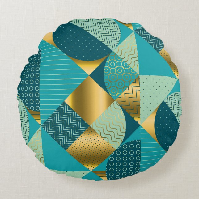 Vintage geometric fabric, seamless patchwork. round cushion (Front)