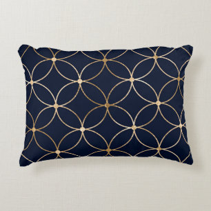 Vintage Geometric: Gold Blue Abstract Decorative Cushion