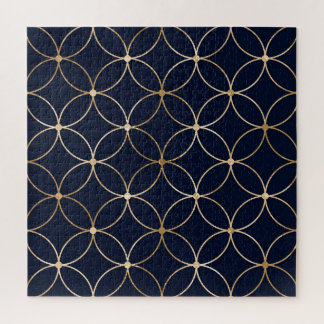 Vintage Geometric: Gold Blue Abstract Jigsaw Puzzle