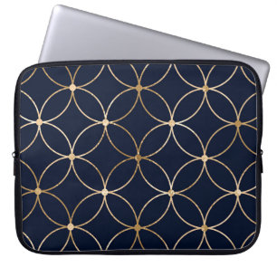Vintage Geometric: Gold Blue Abstract Laptop Sleeve