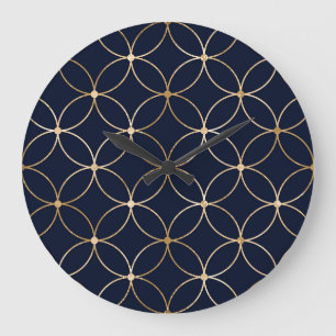 Vintage Geometric: Gold Blue Abstract Large Clock