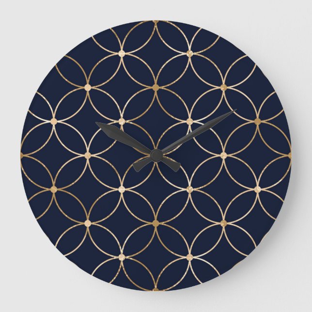 Vintage Geometric: Gold Blue Abstract Large Clock (Front)