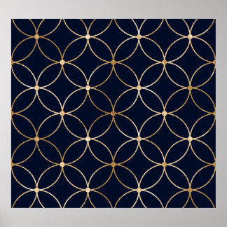 Vintage Geometric: Gold Blue Abstract Poster