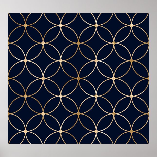 Vintage Geometric: Gold Blue Abstract Poster (Front)