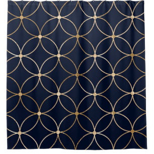 Vintage Geometric: Gold Blue Abstract Shower Curtain