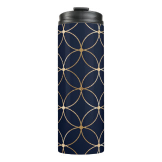 Vintage Geometric: Gold Blue Abstract Thermal Tumbler