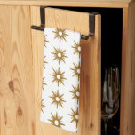 Vintage Geometric Gold Starburst Stripe Pattern Tea Towel<br><div class="desc">This simple geometric patterned kitchen towel features a simple clean mid-century modern inspired gold starburst striped pattern. A geometric starburst pattern of sparkly gold and copper stars on a white background. Each starburst features a light golden star overlapping with a larger sparkly copper starburst to create a white circle in...</div>