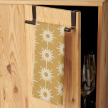 Vintage Geometric Gold Starburst Striped Pattern Tea Towel<br><div class="desc">This simple geometric patterned kitchen towel features a simple clean mid-century modern inspired starburst striped pattern. A geometric starburst pattern on an ochre gold background. Each starburst in a line creating an offset pattern reminiscent of mid-century modern 1960s rattan patterns. A modern minimalistic twist to a simple vintage pattern, this...</div>