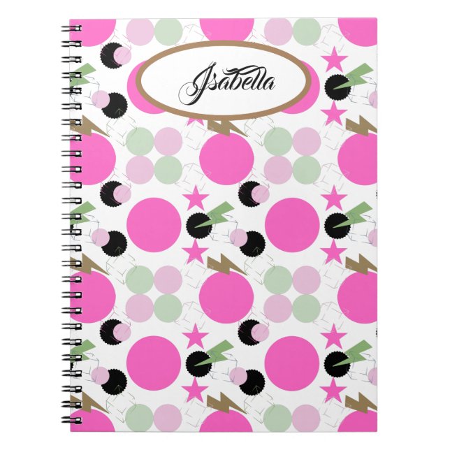 Vintage Geometric Light Pink and Olive Green Notebook (Front)