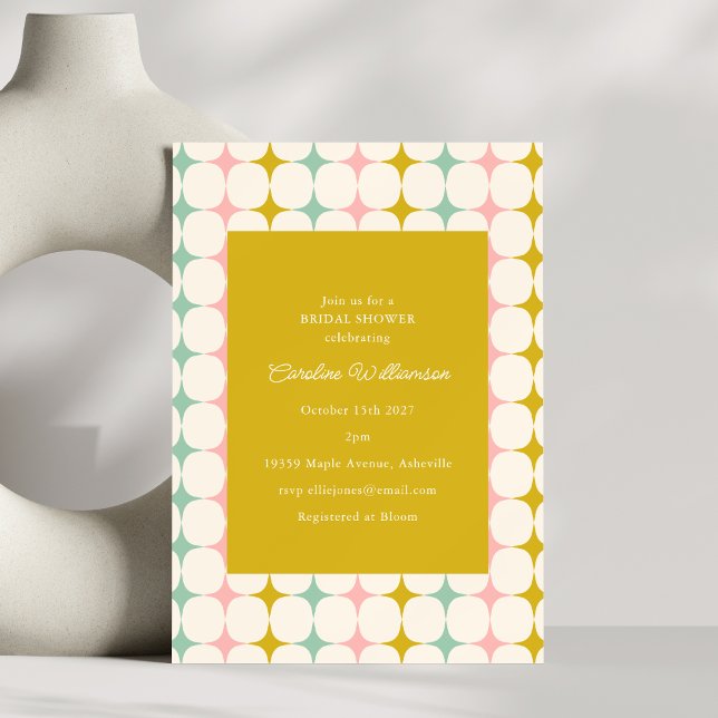 Vintage Geometric Pastel MCM Stars Bridal Shower Invitation (Creator Uploaded)