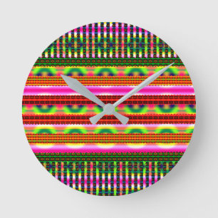 Vintage Geometric Pastel Motif Round Clock