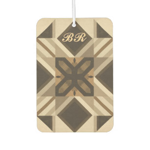 vintage Geometric Quilt Block Art monogramed Car Air Freshener