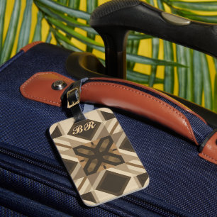 vintage Geometric Quilt Block Art monogramed Luggage Tag