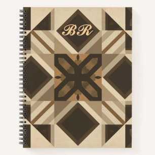 vintage Geometric Quilt Block Art monogramed Notebook