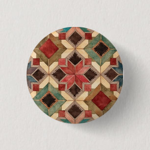 vintage Geometric Quilt Block Art Pattern 3 Cm Round Badge