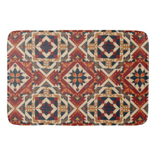 vintage Geometric Quilt Block Art Pattern Bath Mat