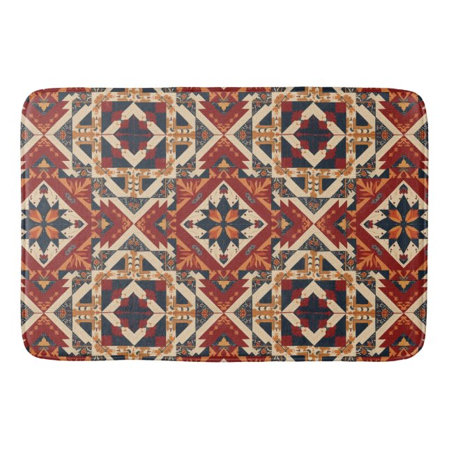 vintage Geometric Quilt Block Art Pattern  Bath Mat (Front)