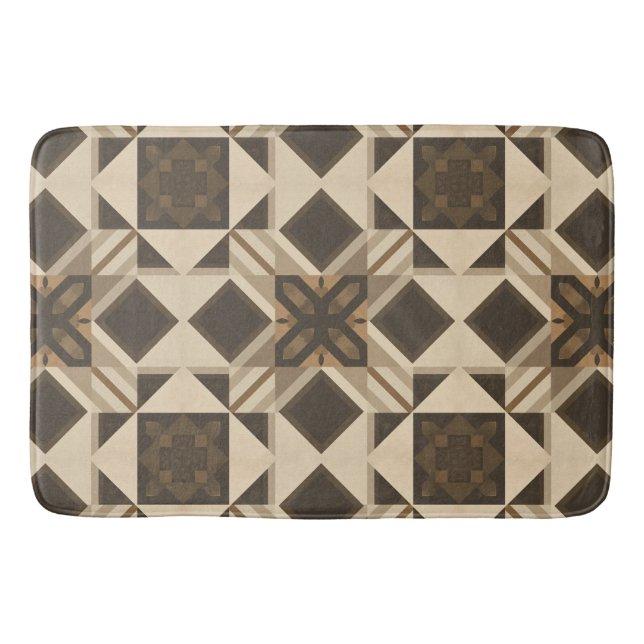 vintage Geometric Quilt Block Art Pattern  Bath Mat (Front)