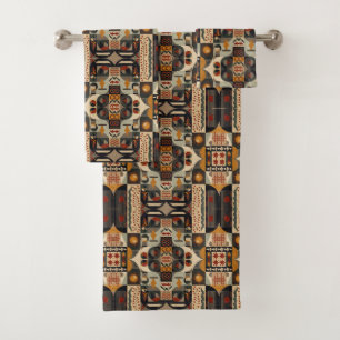 vintage Geometric Quilt Block Art Pattern Bath Towel Set