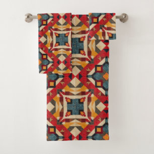 vintage Geometric Quilt Block Art Pattern Bath Towel Set