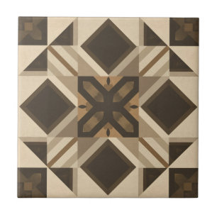 vintage Geometric Quilt Block Art Pattern Ceramic Tile