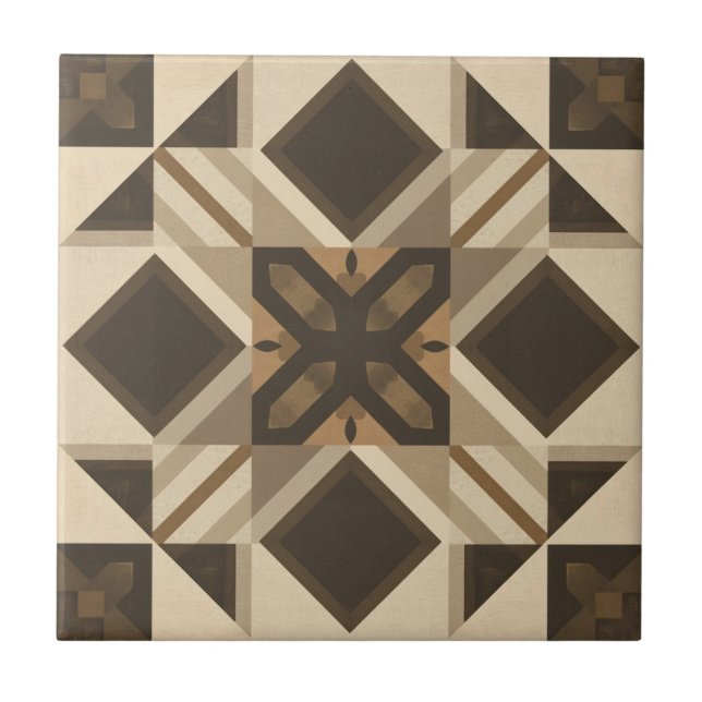 vintage Geometric Quilt Block Art Pattern  Ceramic Tile (Front)