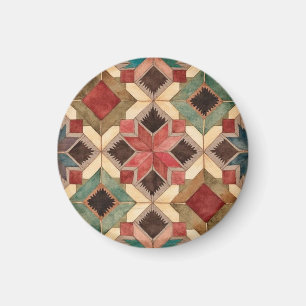 vintage Geometric Quilt Block Art Pattern Magnet
