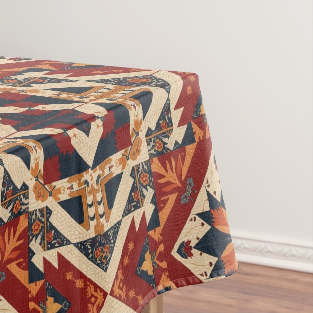 vintage Geometric Quilt Block Art Pattern  Tablecloth (In Situ)