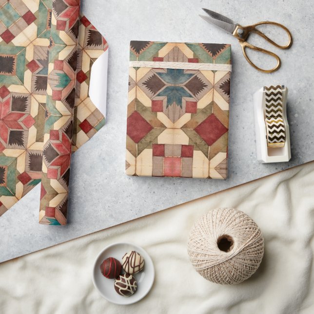 vintage Geometric Quilt Block Art Pattern * Wrapping Paper (Crafts)