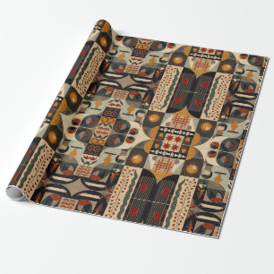 vintage Geometric Quilt Block Art Pattern Wrapping Paper