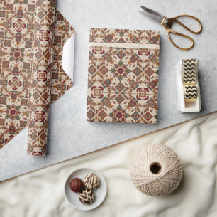 vintage Geometric Quilt Block Art Pattern Wrapping Paper