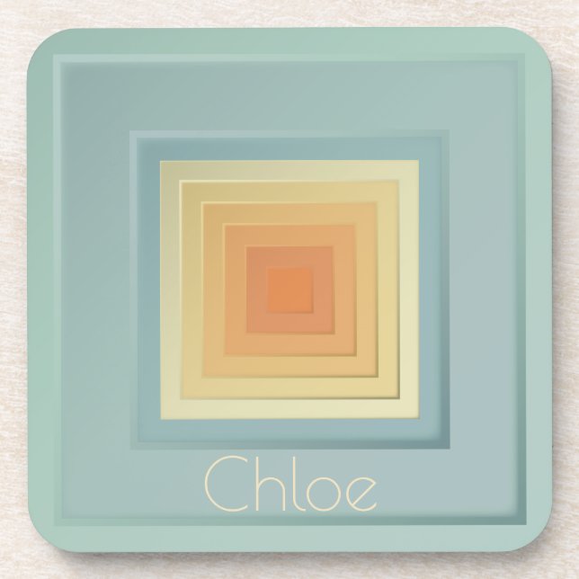 Vintage Geometric Squares (light blue & yellow) Coaster (Front)