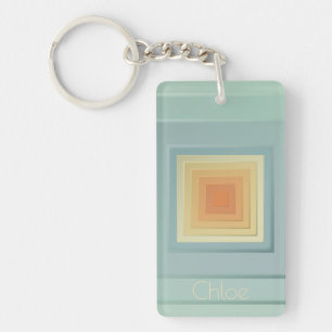 Vintage Geometric Squares (light blue & yellow) Key Ring
