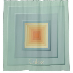Vintage Geometric Squares (light blue & yellow) Shower Curtain
