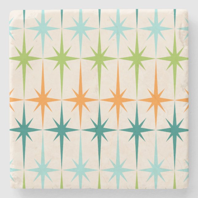 Vintage Geometric Starbursts Marble Coaster (Front)