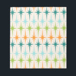 Vintage Geometric Starbursts Notepad<br><div class="desc">Vintage. Geometrics. Starbursts. If you love any of those words, this retro Vintage Geometric Starbursts Notepad is for you. This mid century modern design features a cream background with rows of turquoise, lime green, orange, and teal starbursts. This mod design pairs beautifully with Strange Little Onion’s Retro Atomic Mobile Pattern...</div>