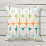 Vintage Geometric Starbursts Outdoor Pillow<br><div class="desc">Vintage. Geometrics. Starbursts. If you love any of those words, this retro Vintage Geometric Starbursts Outdoor Pillow is for you. This mid century modern design features a cream background with rows of turquoise, lime green, orange, and teal starbursts. This mod design pairs beautifully with Strange Little Onion’s Retro Atomic Mobile...</div>