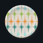 Vintage Geometric Starbursts Paper Plates<br><div class="desc">Vintage. Geometrics. Starbursts. If you love any of those words, these retro Vintage Geometric Starbursts Paper Plates are for you. This mid century modern design features a cream background with rows of turquoise, lime green, orange, and teal starbursts. This mod design pairs beautifully with Strange Little Onion’s Retro Atomic Mobile...</div>