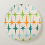 Vintage Geometric Starbursts Round Pillow<br><div class="desc">Vintage. Geometrics. Starbursts. If you love any of those words, this retro Vintage Geometric Starbursts Round Pillow is for you. This mid century modern design features a cream background with rows of turquoise, lime green, orange, and teal starbursts. This mod design pairs beautifully with Strange Little Onion’s Retro Atomic Mobile...</div>