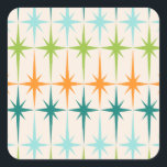 Vintage Geometric Starbursts Square Stickers<br><div class="desc">Vintage. Geometrics. Starbursts. If you love any of those words, these retro Vintage Geometric Starbursts Square Stickers are for you. This mid century modern design features a cream background with rows of turquoise, lime green, orange, and teal starbursts. This mod design pairs beautifully with Strange Little Onion’s Retro Atomic Mobile...</div>