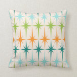 Vintage Geometric Starbursts Throw Pillow<br><div class="desc">Vintage. Geometrics. Starbursts. If you love any of those words, this retro Vintage Geometric Starbursts Throw Pillow is for you. This mid century modern design features a cream background with rows of turquoise, lime green, orange, and teal starbursts. This mod design pairs beautifully with Strange Little Onion’s Retro Atomic Mobile...</div>