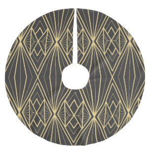 Vintage Geometric Tiles Golden Pattern Brushed Polyester Tree Skirt