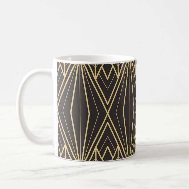 Vintage Geometric Tiles Golden Pattern Coffee Mug (Left)