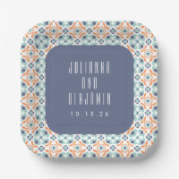 Vintage Geometric Tiles Motif Blue Wedding Custom