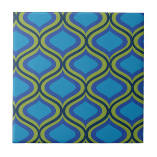 Vintage Geometric Yellow Navy Blue Ogee Pattern Ceramic Tile