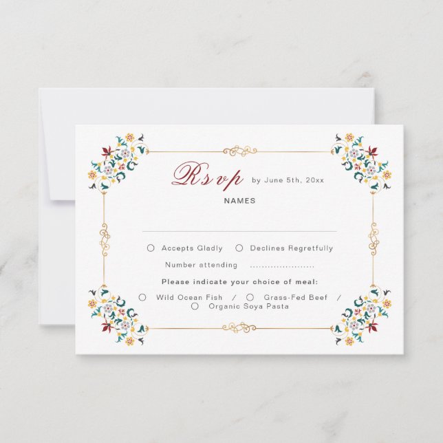 Vintage Geometry Intricate Classical Motif Wedding RSVP Card (Front)