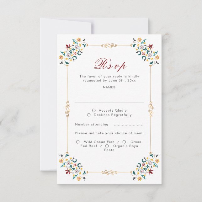 Vintage Geometry Intricate Classical Motif Wedding RSVP Card (Front)